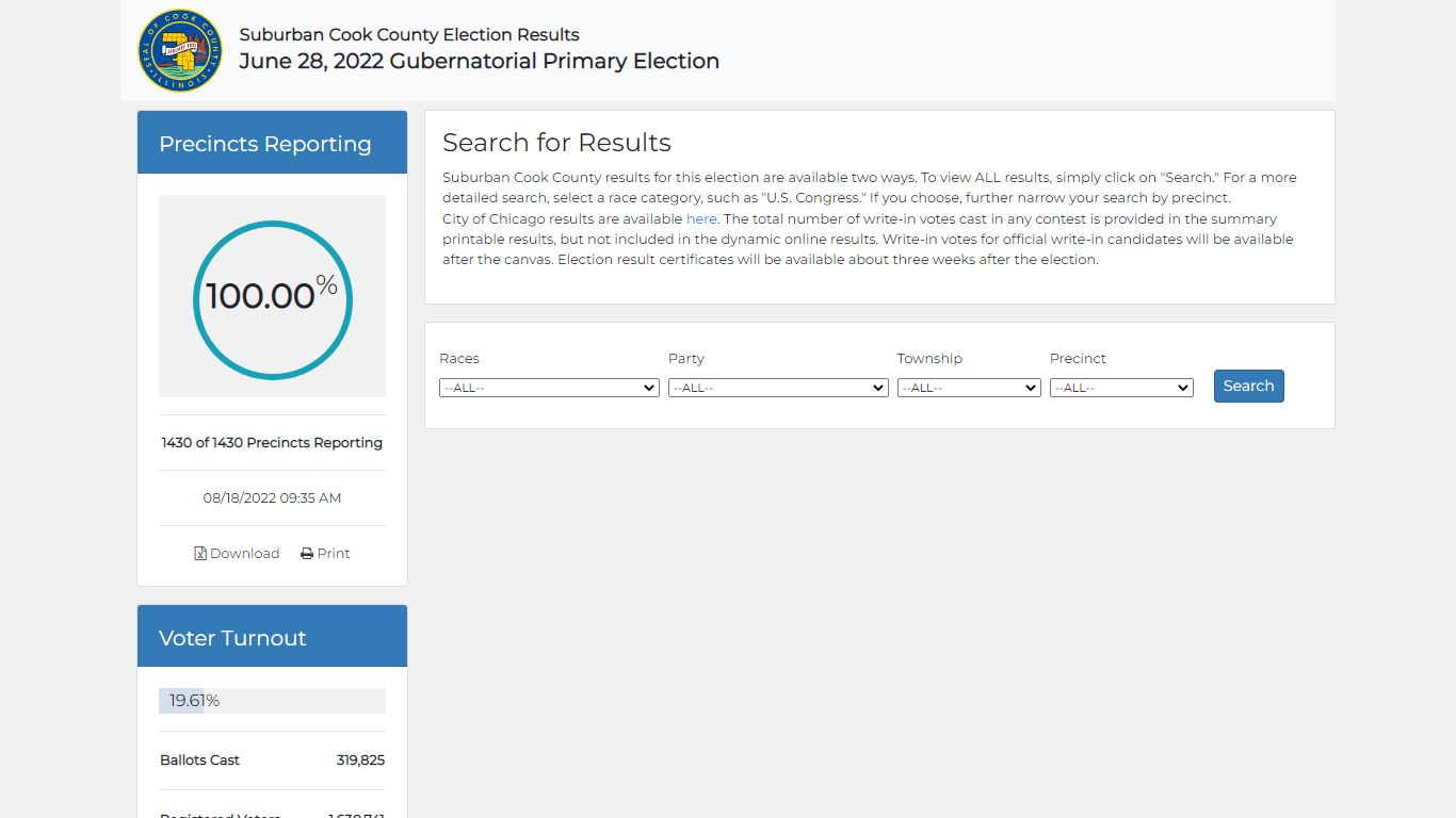 Cook County Clerk's Office - Election Results