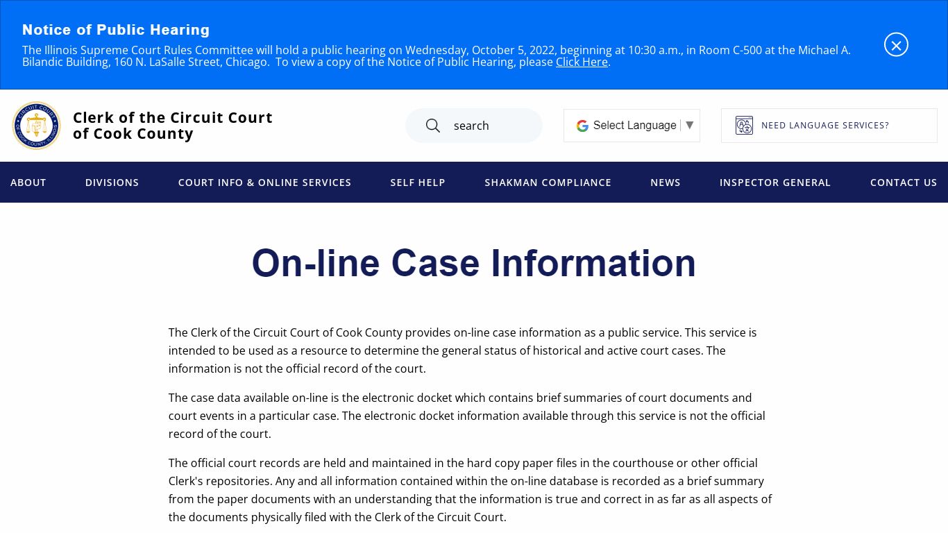 On-line Case Information | Clerk of the Circuit Court of Cook County